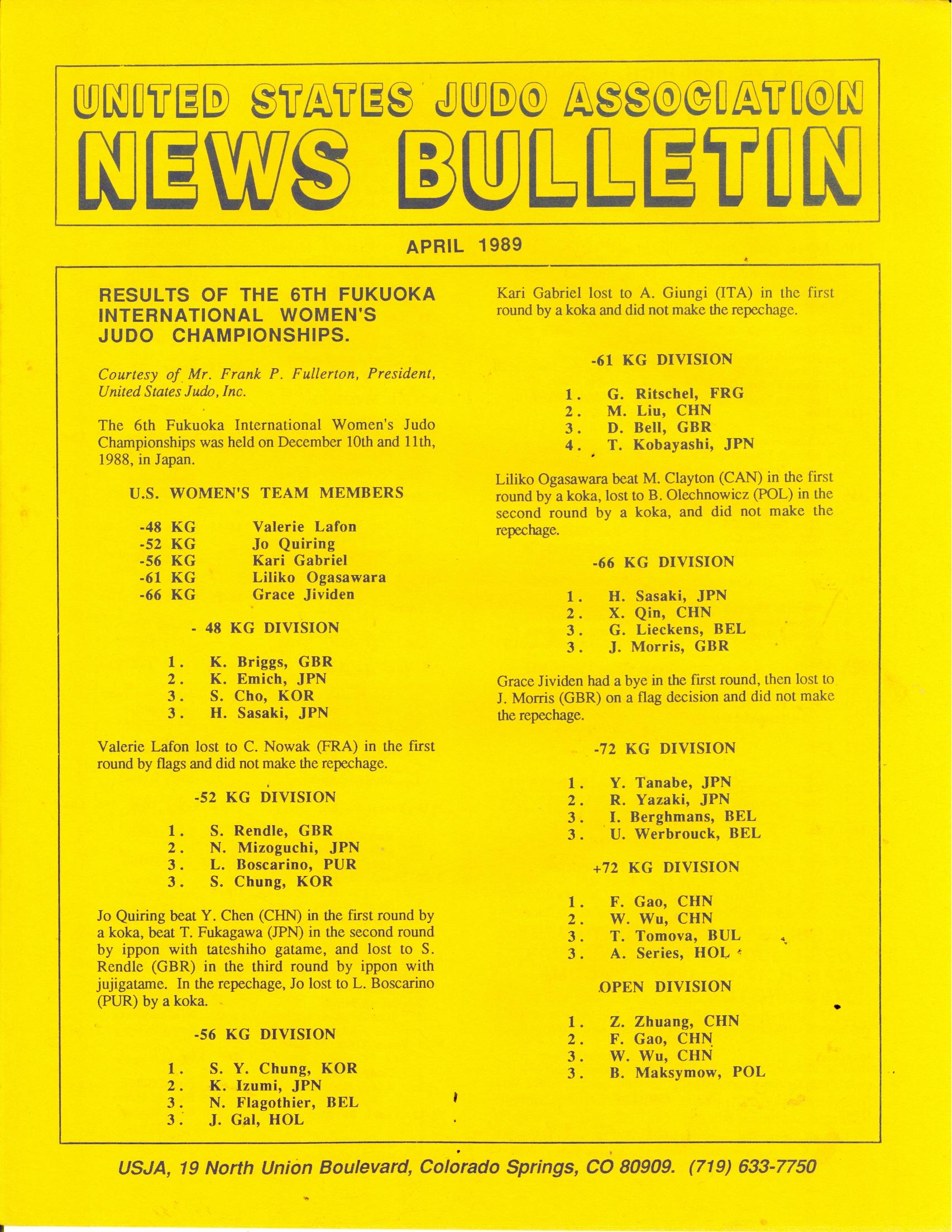 04/89 United States Judo Association News Bulletin